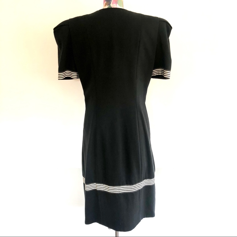 🎬VINTAGE 80s Avant Garde Black Bow Stripe Dress - Picture 5 of 8